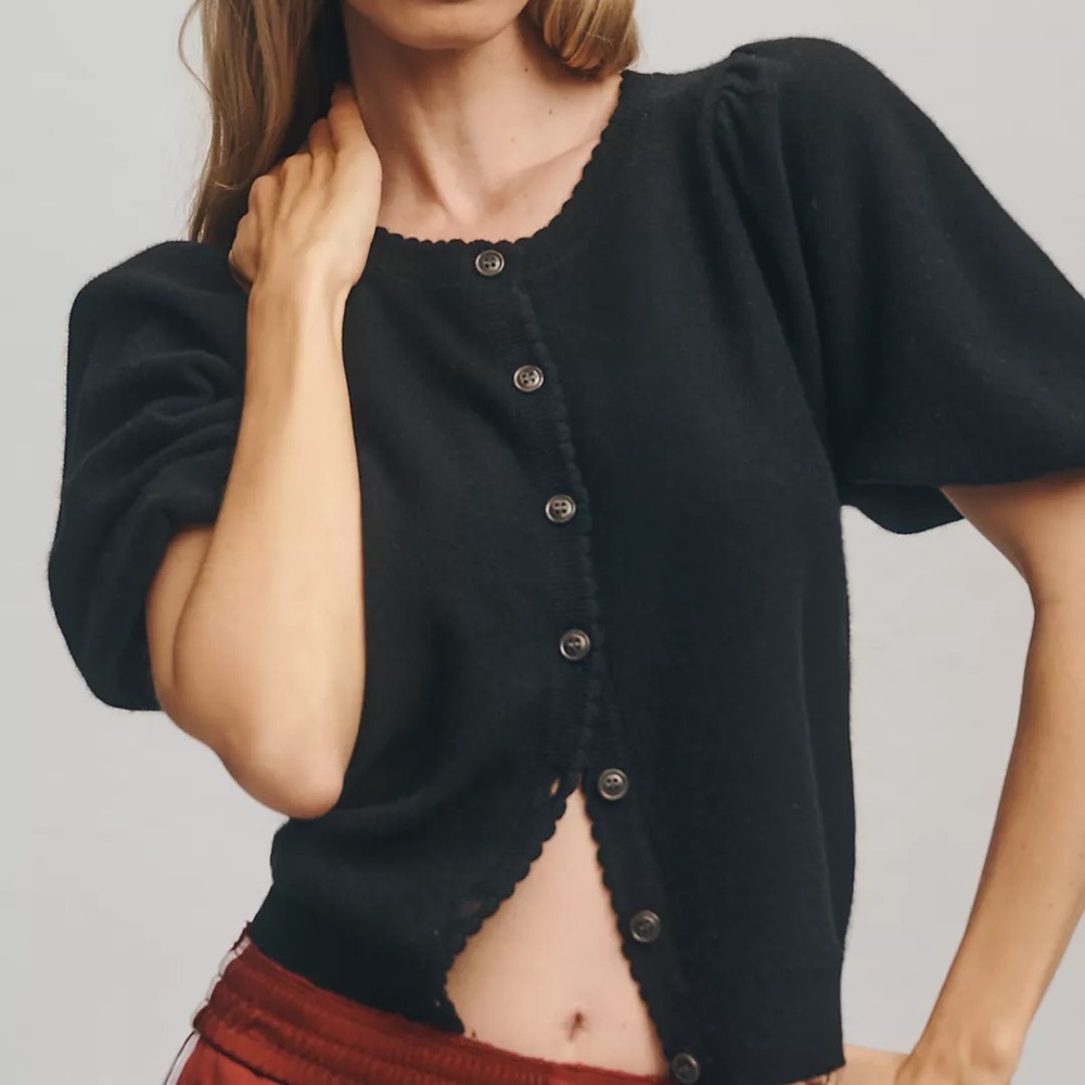Anthropologie Cashmere Puff-Sleeve Cardigan